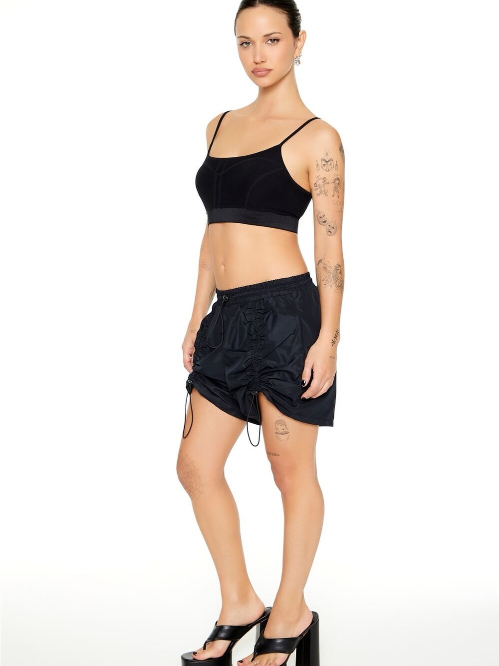 Forever 21 Black Drawstring Ruched Bermuda Shorts